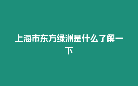 上海市東方綠洲是什么了解一下