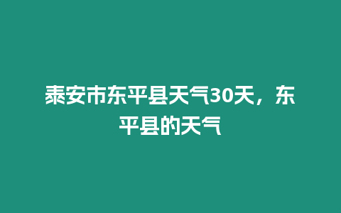 泰安市東平縣天氣30天，東平縣的天氣