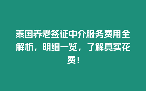 泰國養(yǎng)老簽證中介服務(wù)費(fèi)用全解析，明細(xì)一覽，了解真實(shí)花費(fèi)！