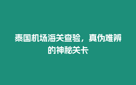 泰國機(jī)場(chǎng)海關(guān)查驗(yàn)，真?zhèn)坞y辨的神秘關(guān)卡