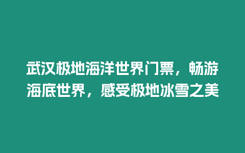 武漢極地海洋世界門票，暢游海底世界，感受極地冰雪之美