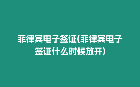 菲律賓電子簽證(菲律賓電子簽證什么時候放開)