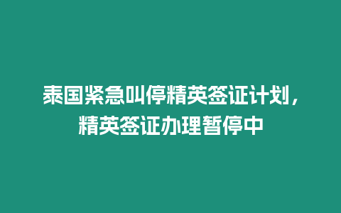 泰國緊急叫停精英簽證計劃，精英簽證辦理暫停中