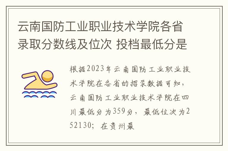 云南國防工業職業技術學院各省錄取分數線及位次 投檔最低分是多少(2024年高考參考)