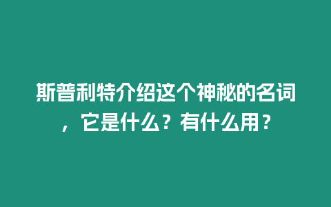 斯普利特介紹這個神秘的名詞，它是什么？有什么用？