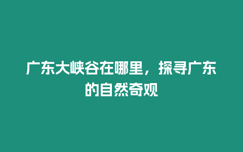 廣東大峽谷在哪里，探尋廣東的自然奇觀