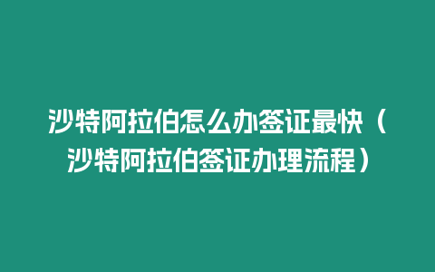 沙特阿拉伯怎么辦簽證最快（沙特阿拉伯簽證辦理流程）