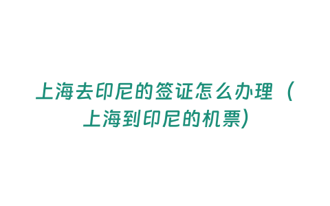 上海去印尼的簽證怎么辦理（上海到印尼的機票）