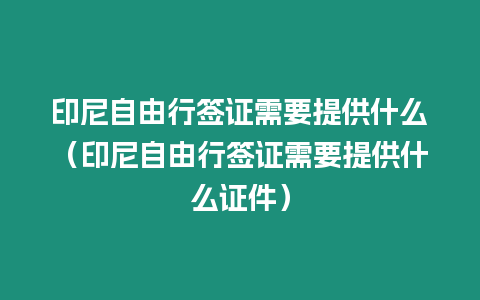 印尼自由行簽證需要提供什么（印尼自由行簽證需要提供什么證件）