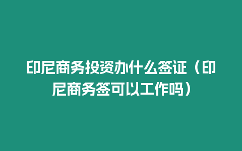 印尼商務(wù)投資辦什么簽證（印尼商務(wù)簽可以工作嗎）