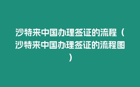 沙特來中國辦理簽證的流程（沙特來中國辦理簽證的流程圖）