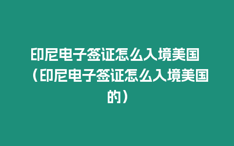 印尼電子簽證怎么入境美國 （印尼電子簽證怎么入境美國的）