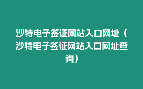 沙特電子簽證網站入口網址（沙特電子簽證網站入口網址查詢）