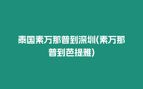 泰國素萬那普到深圳(素萬那普到芭提雅)