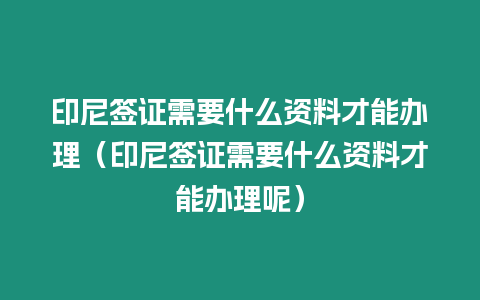 印尼簽證需要什么資料才能辦理（印尼簽證需要什么資料才能辦理呢）