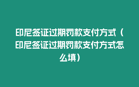 印尼簽證過期罰款支付方式（印尼簽證過期罰款支付方式怎么填）