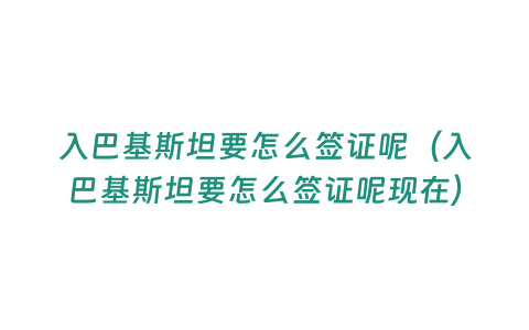 入巴基斯坦要怎么簽證呢（入巴基斯坦要怎么簽證呢現(xiàn)在）