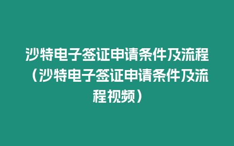 沙特電子簽證申請條件及流程（沙特電子簽證申請條件及流程視頻）