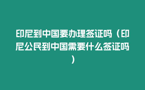 印尼到中國要辦理簽證嗎（印尼公民到中國需要什么簽證嗎）