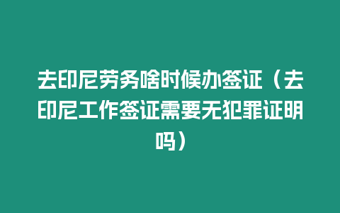 去印尼勞務啥時候辦簽證（去印尼工作簽證需要無犯罪證明嗎）