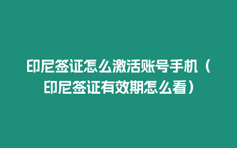 印尼簽證怎么激活賬號手機（印尼簽證有效期怎么看）