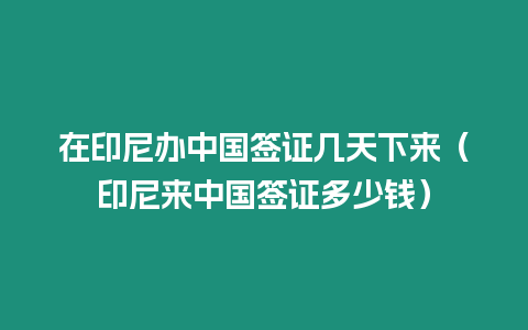 在印尼辦中國簽證幾天下來（印尼來中國簽證多少錢）