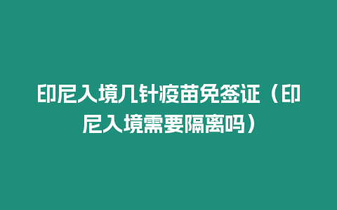 印尼入境幾針疫苗免簽證（印尼入境需要隔離嗎）