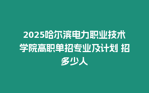 2025哈爾濱電力職業(yè)技術(shù)學(xué)院高職單招專業(yè)及計劃 招多少人