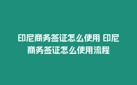 印尼商務簽證怎么使用 印尼商務簽證怎么使用流程