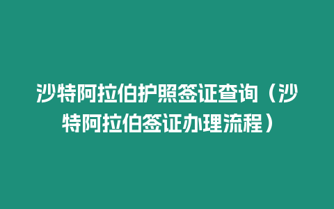 沙特阿拉伯護照簽證查詢（沙特阿拉伯簽證辦理流程）