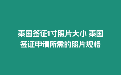 泰國簽證1寸照片大小 泰國簽證申請所需的照片規格