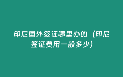 印尼國外簽證哪里辦的（印尼簽證費用一般多少）