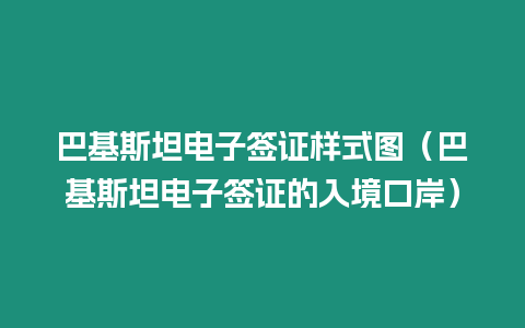 巴基斯坦電子簽證樣式圖（巴基斯坦電子簽證的入境口岸）