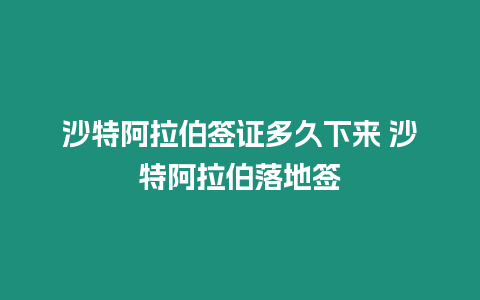 沙特阿拉伯簽證多久下來 沙特阿拉伯落地簽