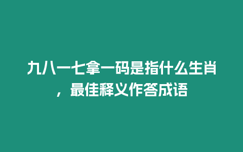 九八一七拿一碼是指什么生肖，最佳釋義作答成語