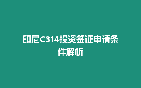 印尼C314投資簽證申請條件解析