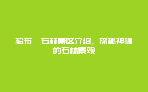 梭布埡石林景區介紹，探秘神秘的石林景觀