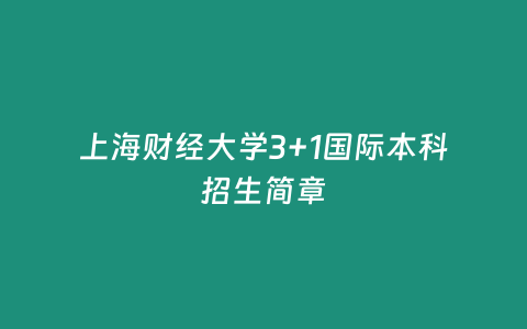 上海財(cái)經(jīng)大學(xué)3+1國際本科招生簡章