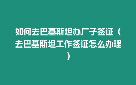 如何去巴基斯坦辦廠子簽證（去巴基斯坦工作簽證怎么辦理）