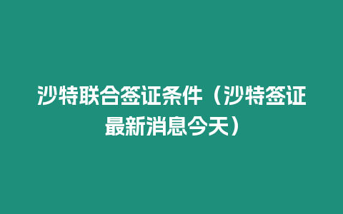 沙特聯合簽證條件（沙特簽證最新消息今天）