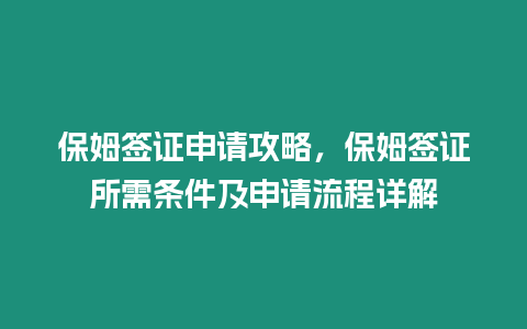 保姆簽證申請攻略，保姆簽證所需條件及申請流程詳解