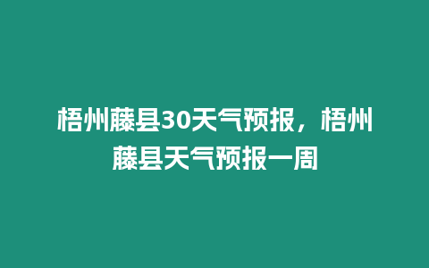 梧州藤縣30天氣預報，梧州藤縣天氣預報一周