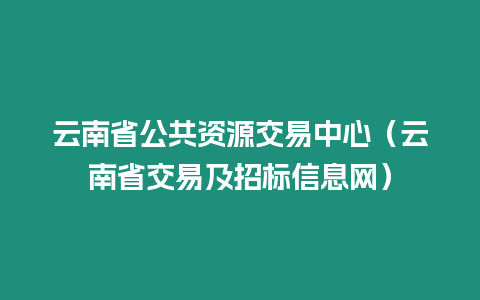 云南省公共資源交易中心（云南省交易及招標信息網）