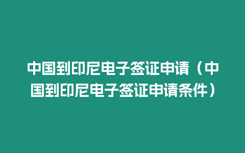 中國到印尼電子簽證申請（中國到印尼電子簽證申請條件）