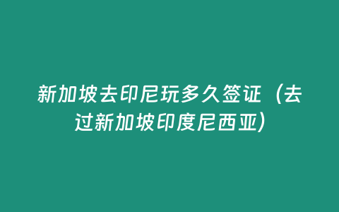 新加坡去印尼玩多久簽證（去過新加坡印度尼西亞）