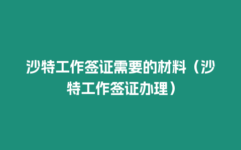 沙特工作簽證需要的材料（沙特工作簽證辦理）