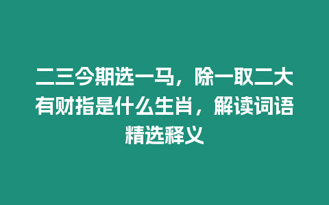 二三今期選一馬，除一取二大有財(cái)指是什么生肖，解讀詞語精選釋義