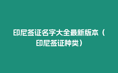 印尼簽證名字大全最新版本（印尼簽證種類）