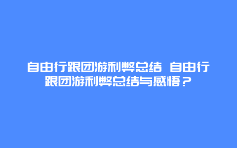 自由行跟團游利弊總結 自由行跟團游利弊總結與感悟？