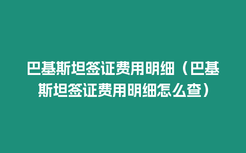 巴基斯坦簽證費用明細（巴基斯坦簽證費用明細怎么查）